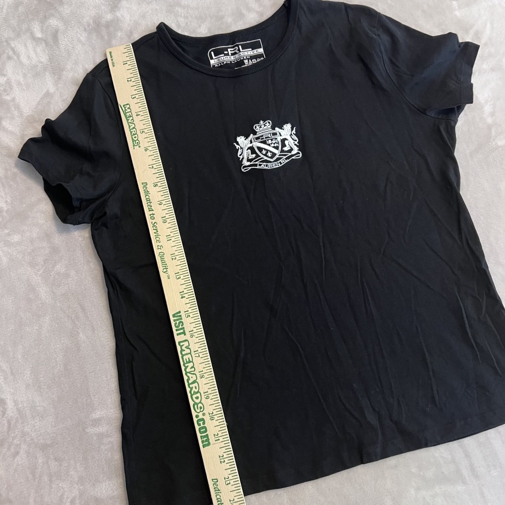 Lauren Ralph Lauren Top Womens Large Black Crest Embroidered Preppy Ivy League - Picture 7 of 9